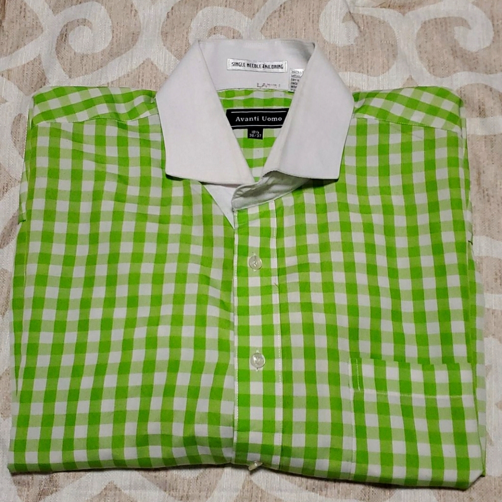 Lime green & white mens dress shirt